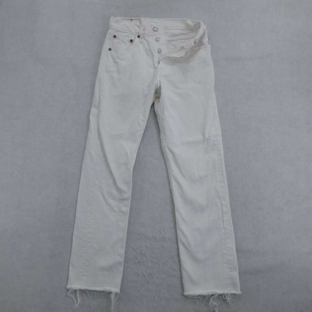 Levi's 505 Jeans Womens Size 25 White Denim Straight Button Fly Raw Hem VTG USA